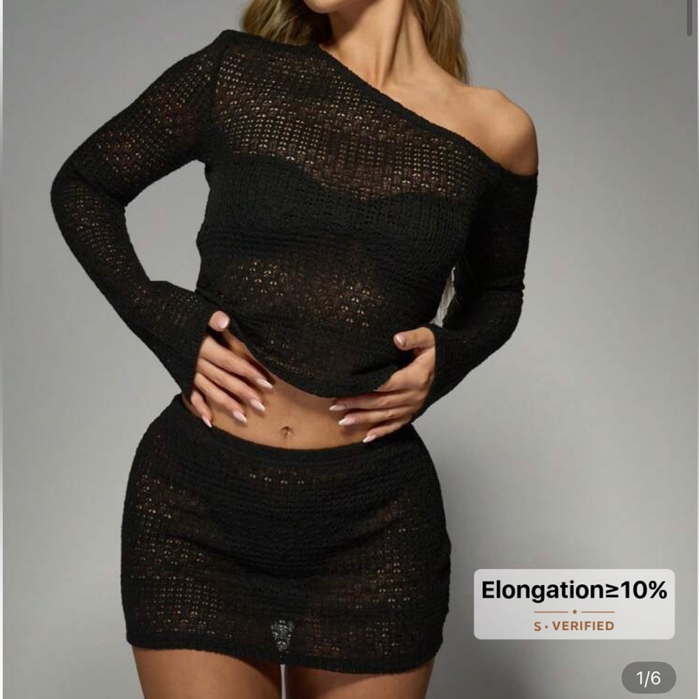 Missguided Black Knit Swim Coverup Set